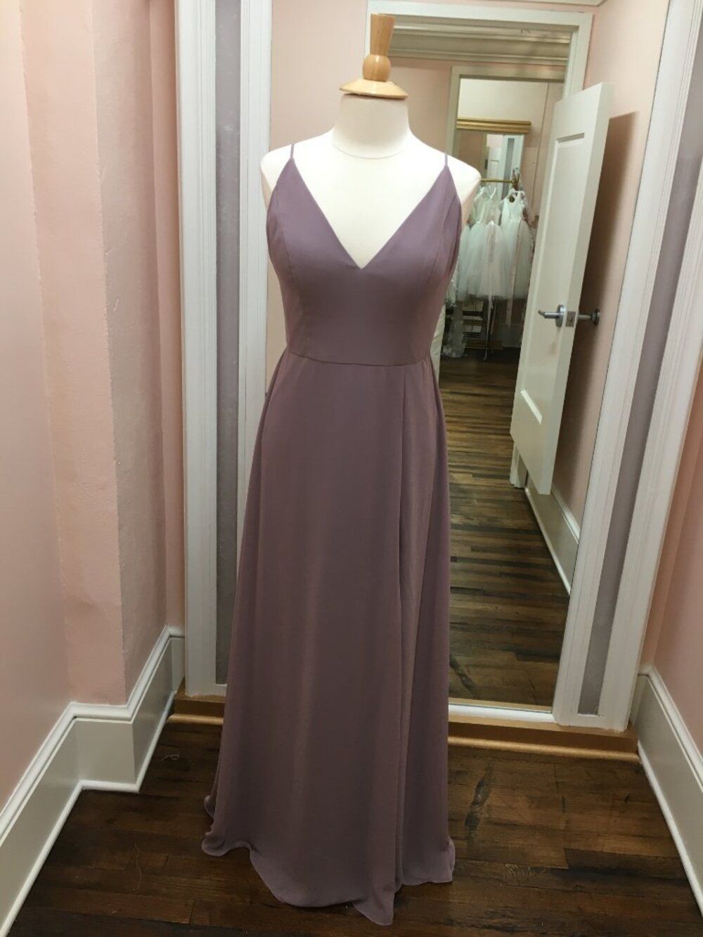 Mauve V-Neck Maxi Bridesmaid Dress Bow Tie Back B2 Jasmine - Picture 4 of 8